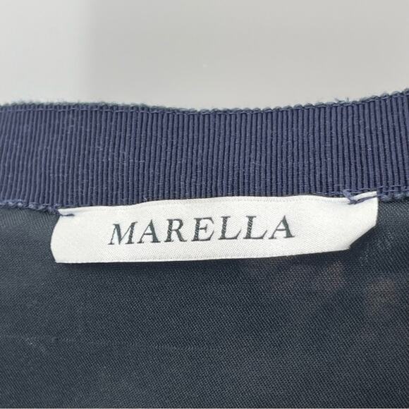 Marella Floral Lace Overlay Navy 100% Viscose Elegant Luxury Pencil Skirt Size 8